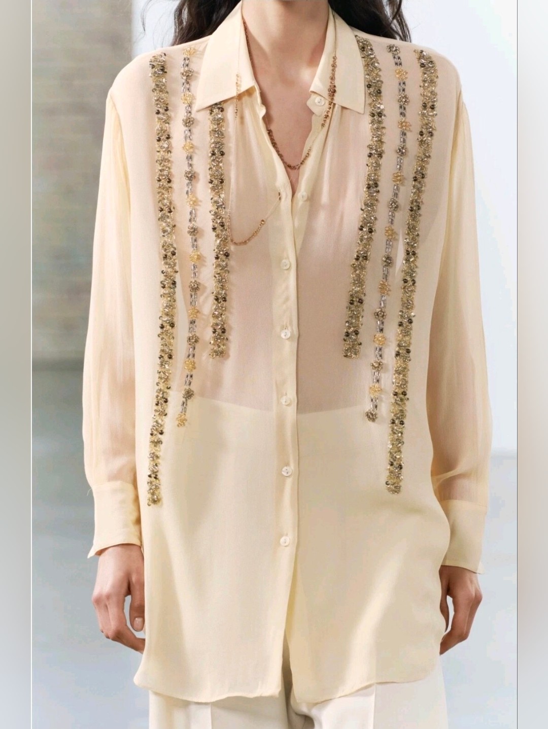 Xs Zara Zw Collection Sequin Oversized Shirt Blouse Top Size Small Beige Pink